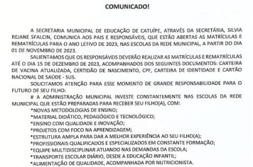 ABERTAS AS MATRICULAS E REMATRICULAS DA REDE MUNICIPAL DE ENSINO