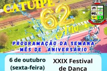 PROGRAMAÇÃO DA SEMANA- MÊS DE ANIVERSÁRIO 62 ANOS CATUÍPE