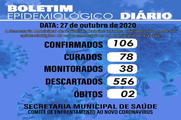 Boletim epidemiológico do dia 27 de outubro de 2020