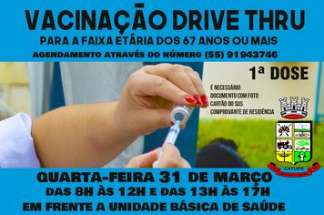 ATENÇÃO: VACINAÇÃO CONTRA A COVID-19 NESTA QUARTA-FEIRA SERÁ EM SISTEMA DRIVE THRU