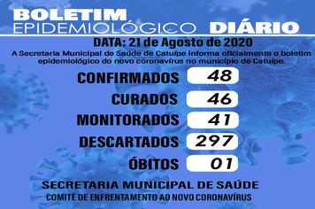 Boletim epidemiológico do dia 21 de agosto de 2020