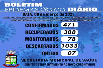 Boletim Epidemiológico do dia 08 de março de 2021