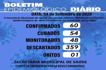 Boletim Epidemiológico do dia 04 de setembro de 2020