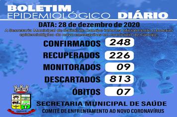 Boletim epidemiológico do dia 28 de dezembro de 2020