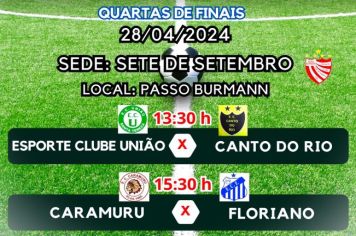 JOGOS DO CAMPEONATO MUNICIPAL DE FUTEBOL DE CAMPO- QUARTAS DE FINAIS ACONTECEM NESTE DOMINGO