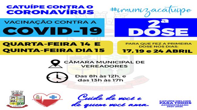APLICAÇÃO DA 2ª DOSE DA VACINA CONTRA A COVID-19 ACONTECE NESTA QUARTA E QUINTA-FEIRA
