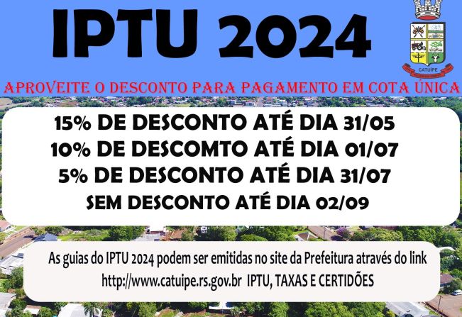 IPTU 2024 JÁ ESTÁ DISPONÍVEL PARA CONSULTA E PAGAMENTO