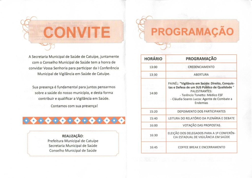 1ª Conferência Municipal de Vigilância em Saúde ACONTECE nesta quarta-feira