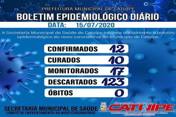 Boletim epidemiológico dia 15 de julho de 2020