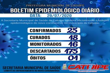 Boletim Epidemiológico dia 29 de julho de 2020