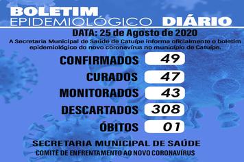 Boletim epidemiológico dia 25 de agosto de 2020