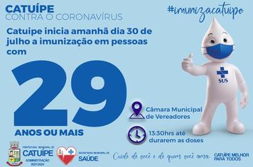 CATUÍPE INICIA NESTA SEXTA-FEIRA A IMUNIZAÇÃO CONTRA A COVID-19 EM PESSOAS COM 29 ANOS OU MAIS