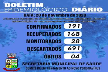 Boletim epidemiológico do dia 20 de novembro de 2020