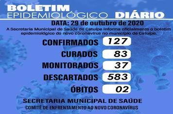 Boletim epidemiológico do dia 29 de outubro de 2020