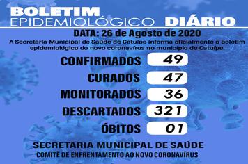 Boletim epidemiológico do dia 26 de agosto de 2020