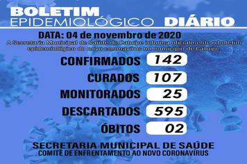 Boletim epidemiológico do dia 04 de novembro de 2020