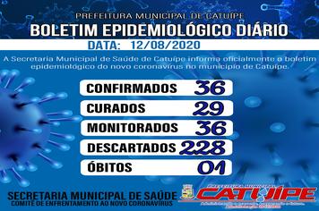 Boletim epidemiológico dia 12 de agosto de 2020