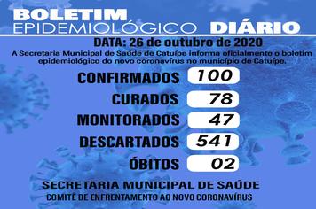 Boletim epidemiológico do dia 26 de outubro de 2020