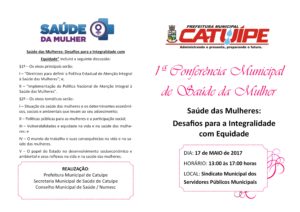 1º Conferência Municipal de Saúde da Mulher  acontece dia 17 de maio