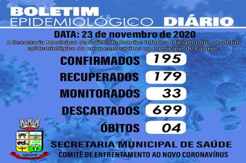 Boletim epidemiológico do dia 23 de novembro de 2020