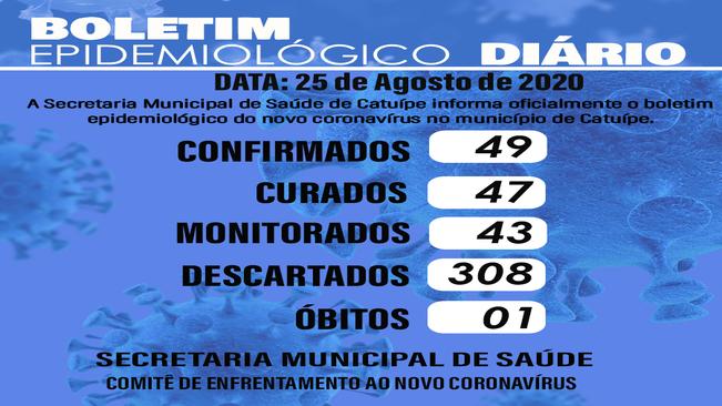 Boletim epidemiológico dia 25 de agosto de 2020