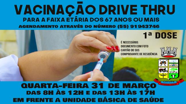 ATENÇÃO: VACINAÇÃO CONTRA A COVID-19 NESTA QUARTA-FEIRA SERÁ EM SISTEMA DRIVE THRU
