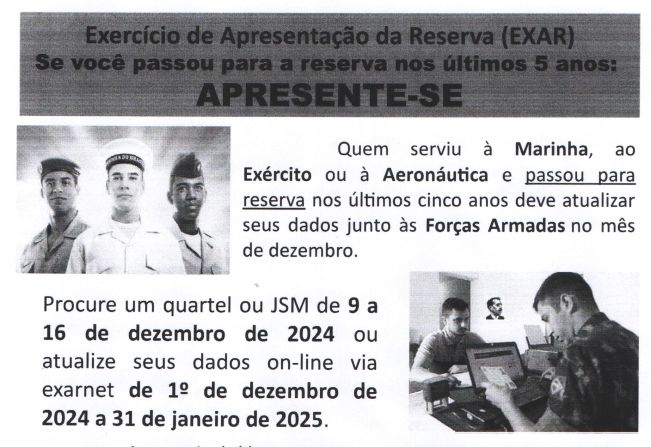 EXERCÍCIO DE APRESENTAÇÃO DA RESERVA – EXAR